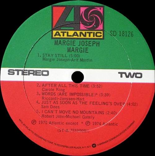 Margie Joseph : Album " Margie " Atlantic Records SD 18126 [ US ]