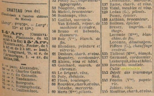 Culte Antoiniste Rue du Château (Annuaire du commerce Didot-Bottin 1921)