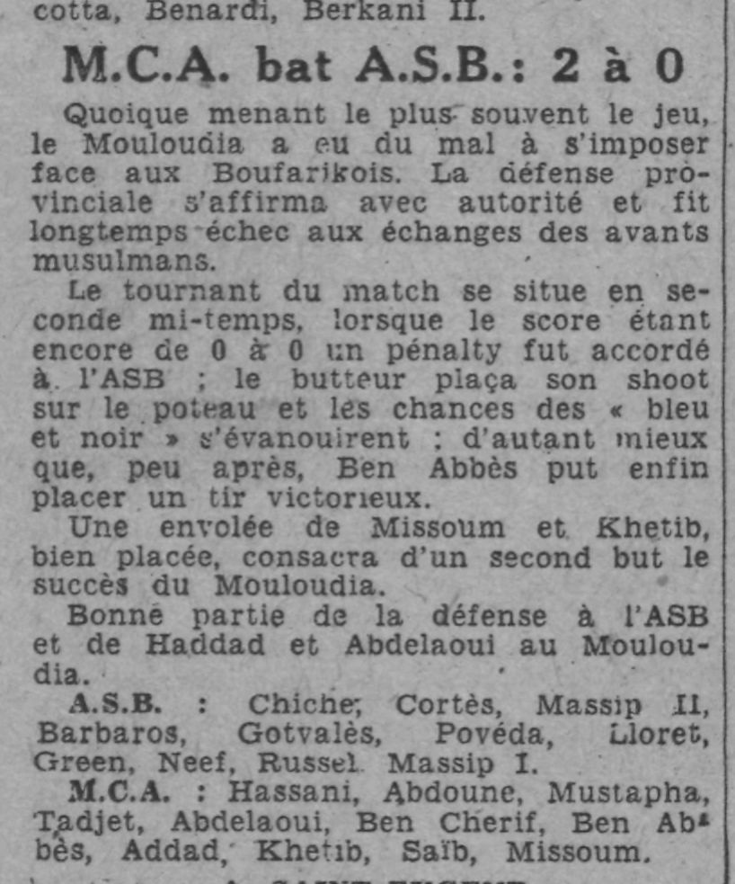 Dim 26.3.1944 au Municipal MCA-AS Boufarik 2-0