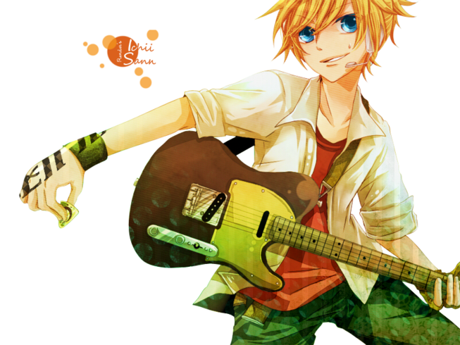 Render Vocaloid - Renders Len Kagamine Vocaloid guitare blond