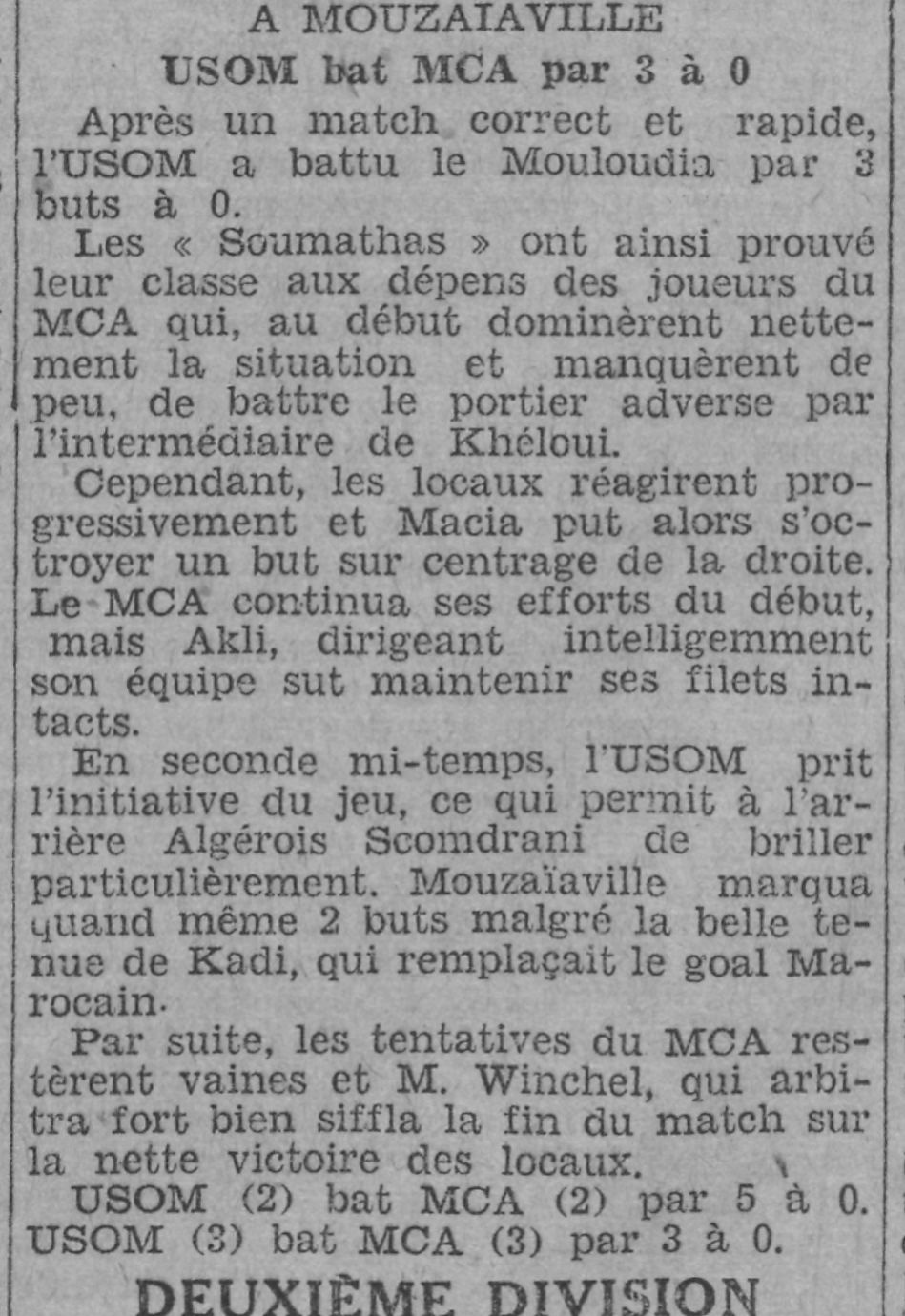 Dimanche 2.10.1932 à Mouzaia USOM-MCA 3-0