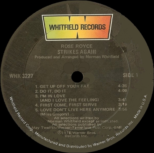 Rose Royce : Album " Strikes Again " Whitfield Records WHK 3227 [ US ]