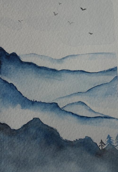 paysage brumeux à l'aquarelle