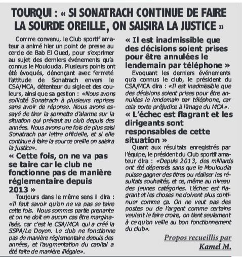 CSA et Sonatrach le clash