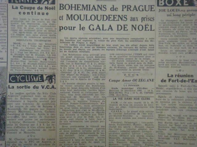 Dimanche 25.12.1946 à St Eugène Amical Bohemians de Prague-MCA 10-0