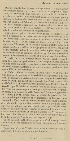 Antoine le guérisseur (Revue Catholique 7 février 1936)