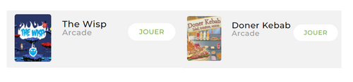 les jeux « The Wisp » et « Doner Kebab »