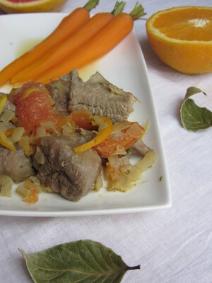 Sauté de veau aux agrumes et ses carottes primeures