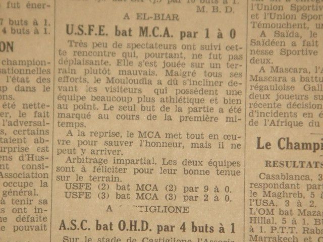 Dimanche 3.1.1932 à El Biar USFE-MCA 1-0