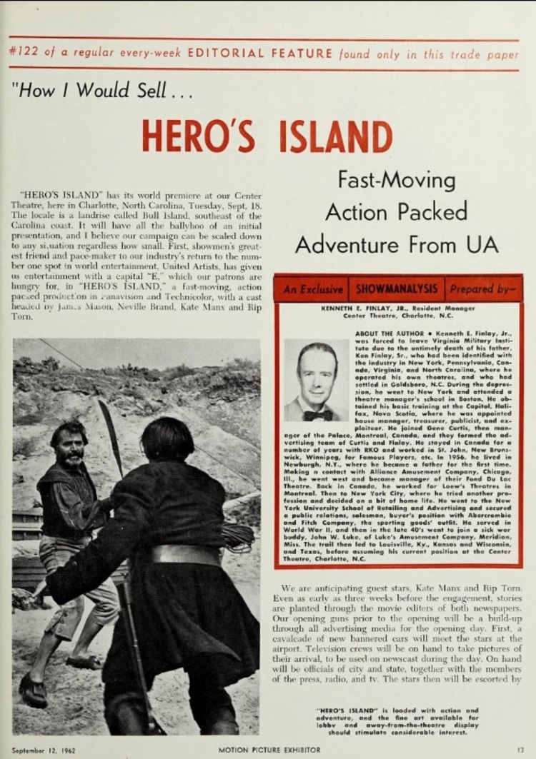 HERO'S ISLAND BOX OFFICE USA 1962