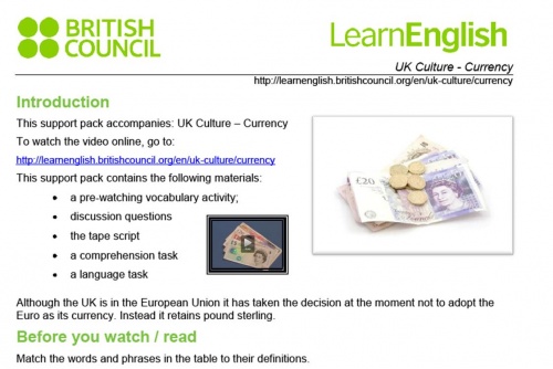 Cultural Background currency on British council