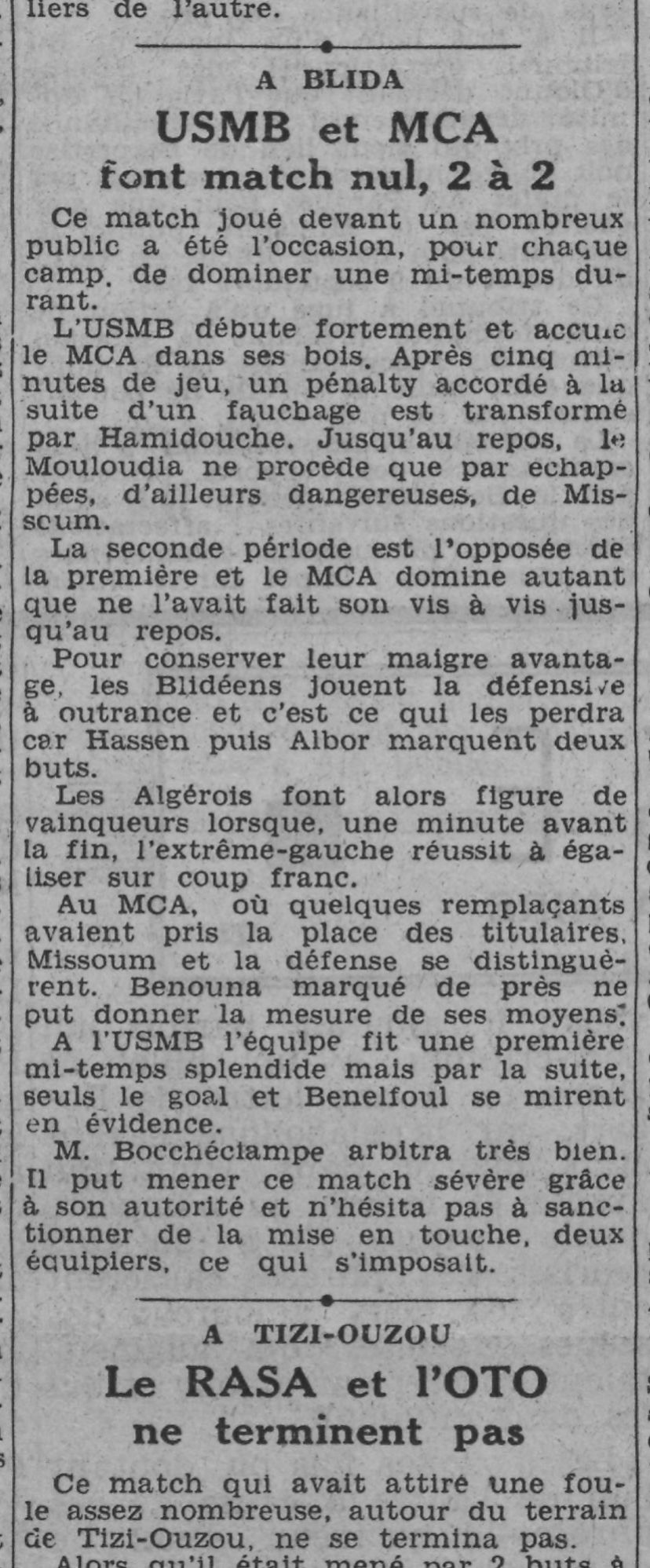 Dimanche 28.1.1940 A Blida USMB-MCA 2-2