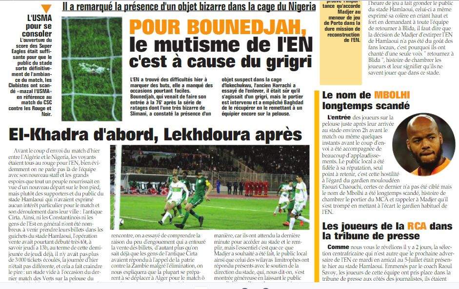 Vendredi 10.11.2017 à Constantine EN-Nigéria 1-1 ( 3-0 sur tapis vert)
