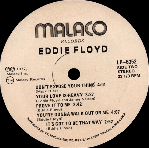 Eddie Floyd : Album " Experience " Malaco Records LP-6352 [ US ]