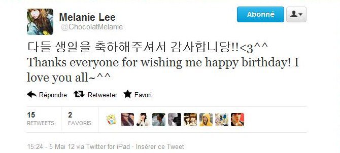 050512 {Twitter} ♥ Melanie tweet pour son anniversaire