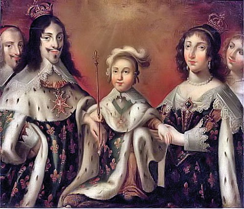 Louis XIII, Anne of Austria, and their son Louis XIV, flank