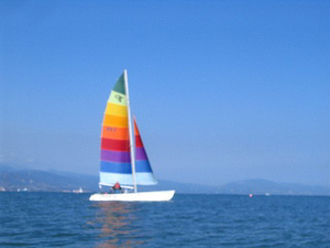 city street road yacht  rainbow 