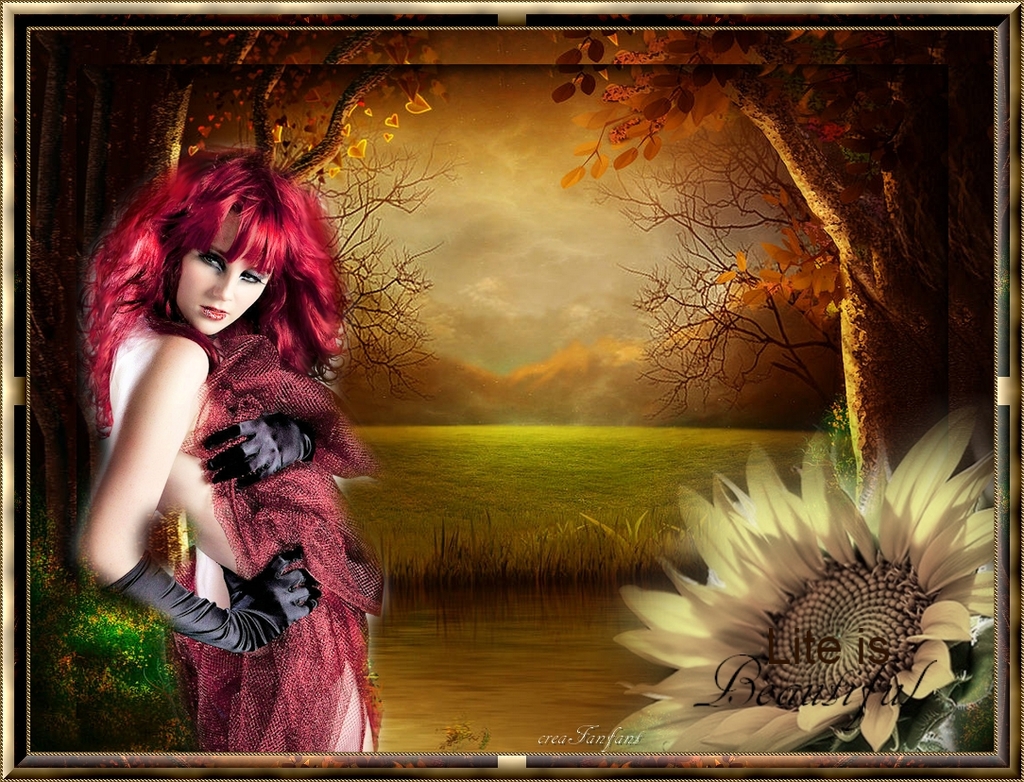 Femme en rouge d'automne