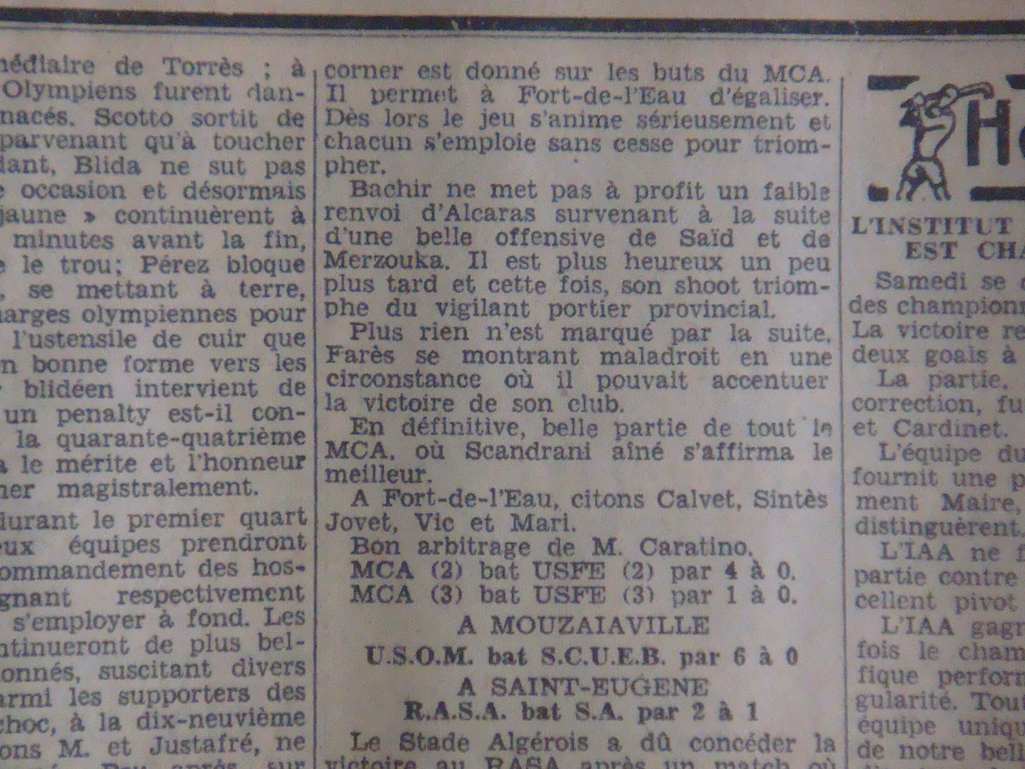 Dimanche 13.3.1933 au stade lebon MCA-USFE 3-2