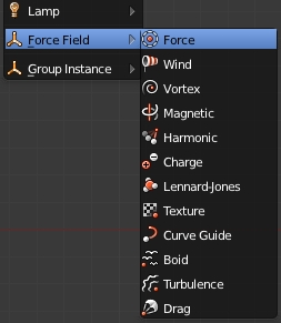 Les différents objets de type Force Field