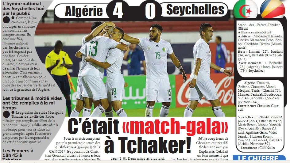 samedi 13.06.2015 à Blida EN-Seychelles 4-0 Gourmi et Hachoud remplaçants