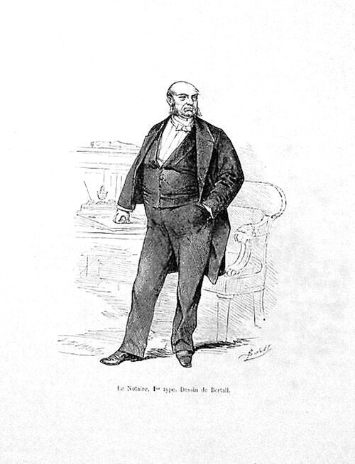 Le Notaire, par Bertall (1820-1882). Dessin daté 1880