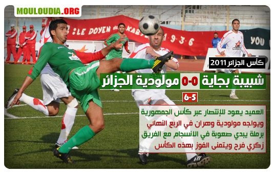 Vendredi 25.3.2011 Coupe à Béjaia JSMB-MCA 0-0 (5-6 TAB)