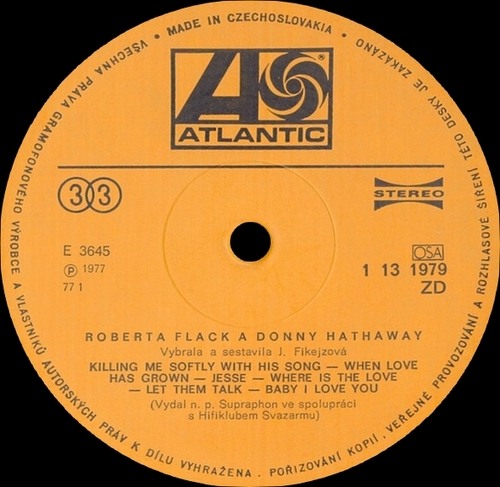 Roberta Flack & Donny Hathaway : Album " Roberta Flack A Donny Hathaway " Atlantic Supraphon Records 1 13 1979 [ CZ ]