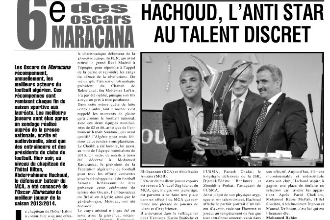Hachoud reçoit l\'oscar du meilleur joueur de la saison