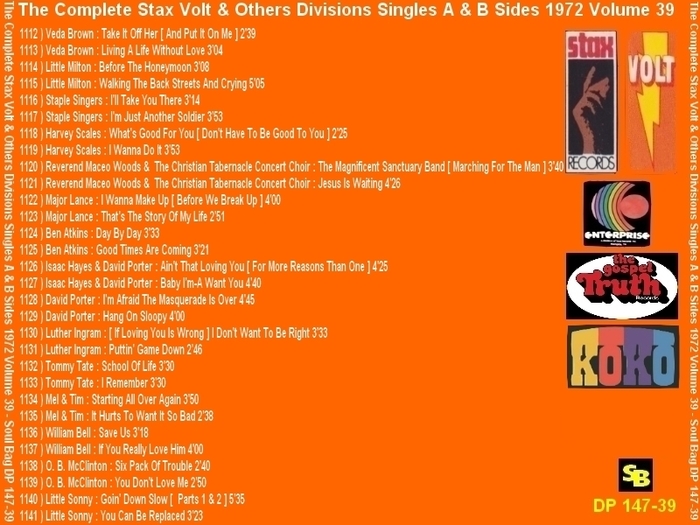 " The Complete Stax-Volt Singles A & B Sides Vol. 39 Stax & Volt Records & Others Divisions " SB Records DP 147-39 [ FR ]