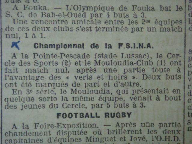 Le 6.11.1921 Cercle des Sports (C.S)-MCA 1-1