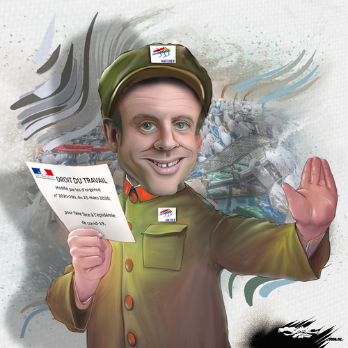 dessin de JERC et texte d'AKAKU du vendredi 17 avril 2020 caricature Emmanuel Macron citoyen : medef en toi ! www.facebook.com/jercdessin https://twitter.com/dessingraffjerc