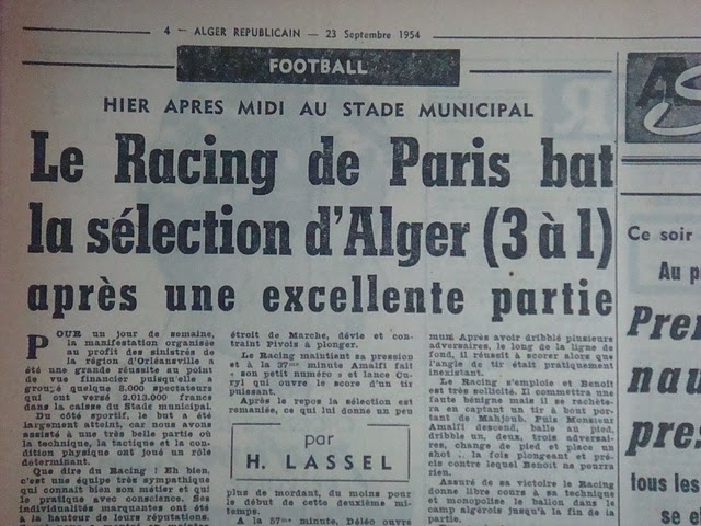 22.9.1954 match Alger-Racing Paris  sinistré d'El Asnam