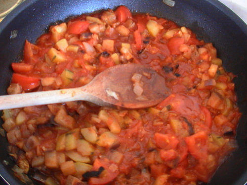 Lasagne de poisson/ratatouille.