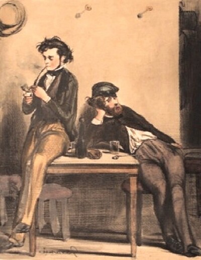 Les étudiants de Paris (dessin de Gavarni, gravé par Lavieille. Circa 1839-1840)