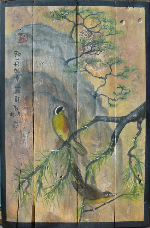 Façon estampe chinoise aux oiseaux sur palette