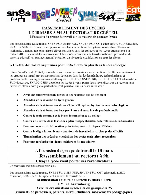 Rassemblement des lycées le 18 mars