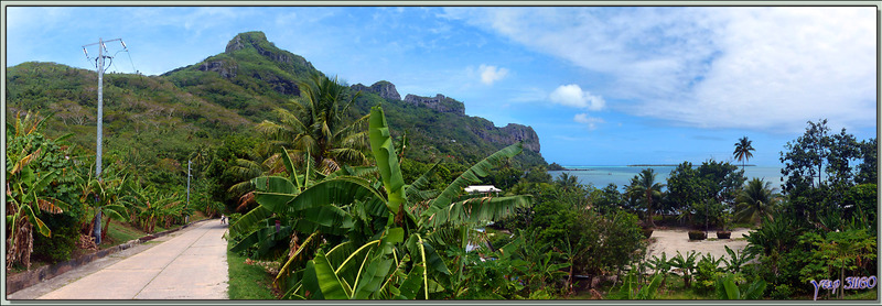 Panorama sur les monts Teurafaatiu (380 m) et Hotu Paraoa vus du bas de la route traversière - Maupiti - Polynésie française