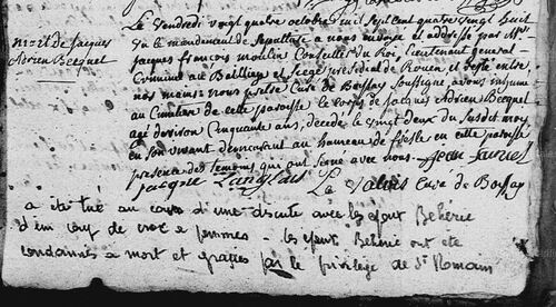 Graciés à Rouen par le privilège de Saint Romain 24/10/1788 Boissay, Seine-Maritime