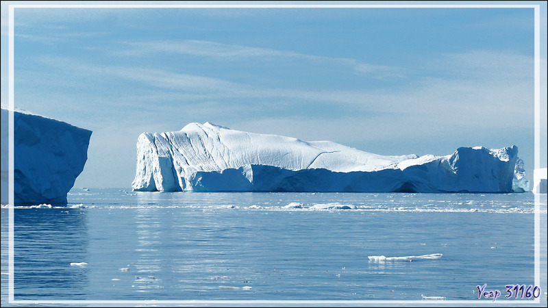 Navigation au milieu de gros icebergs et sous des falaises glacées impressionnantes - Ilulissat - Disko Bay - Groenland