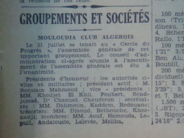 Dimanche 31.7.1932 Election du Bureau, Bensiam Mahmoud président