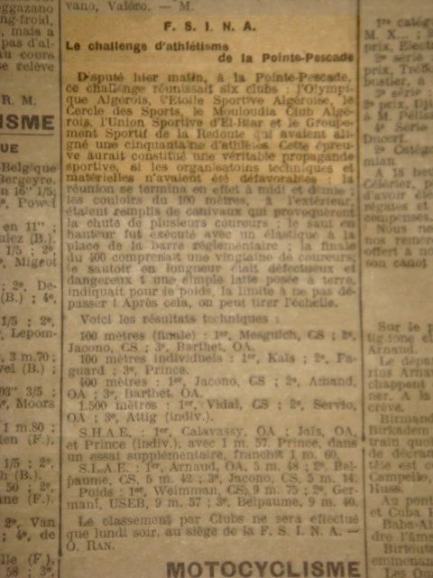 24.6.1923 MCA Athlétisme au challenge de la Pointe Pescade