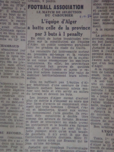 Dimanche 13.11.1932 sélection tunis-sélection alger 1-0