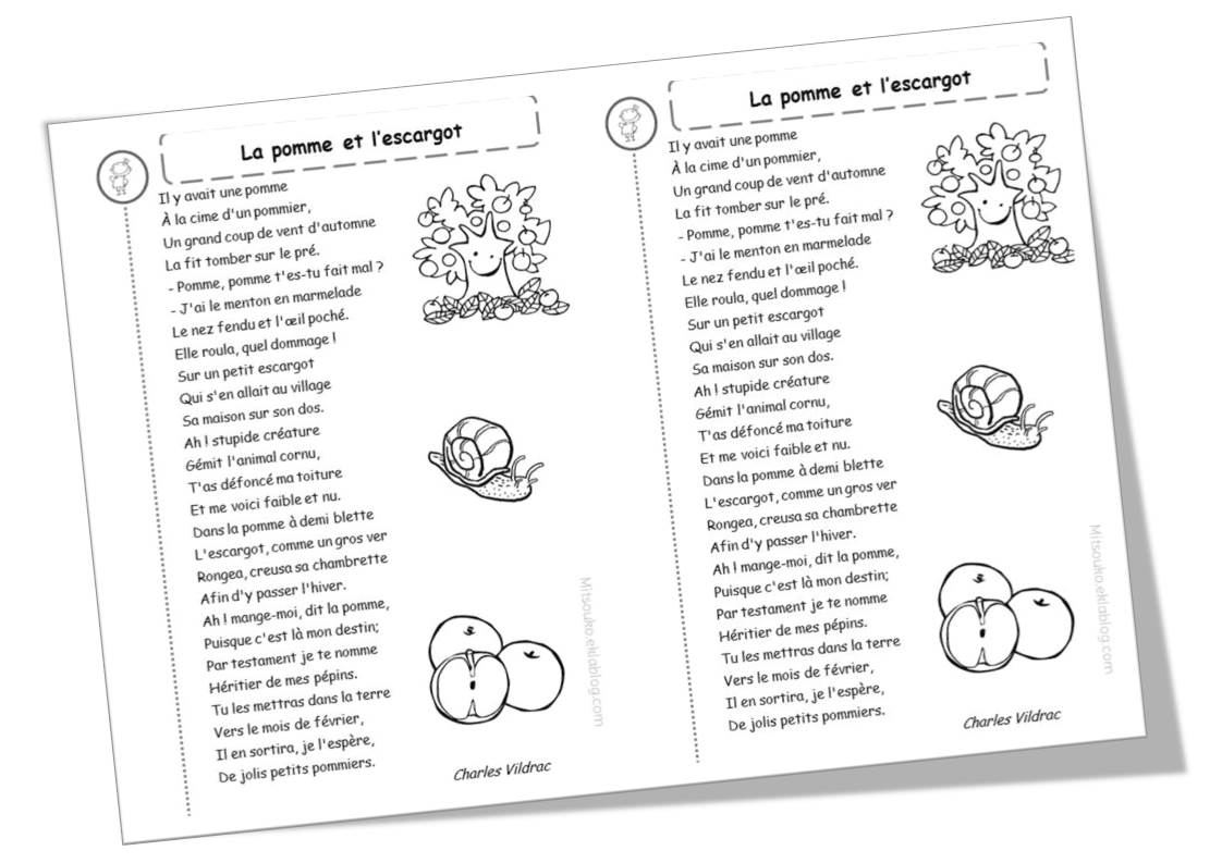 La Pomme Et L Escargot De Charles Vildrac Pour novembre - Mitsouko à l'école
