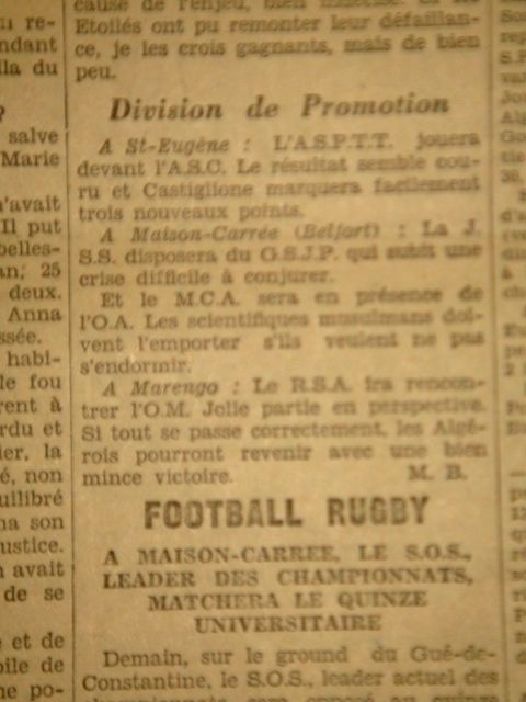 2.2.1930 le MCA au jeu scientifique reçoit l\'O.Affreville