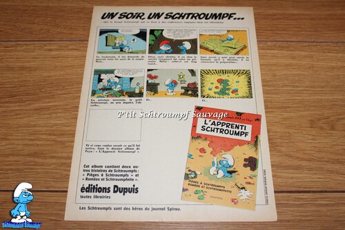 Page publicitaire pour la BD "L'Apprenti Schtroumpf"