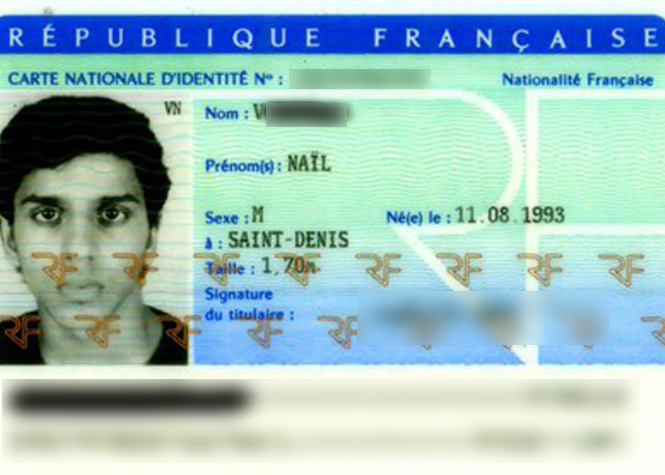 Copie de la carte d'identité de Nail V. Copie de la carte d'identité de Nail V.