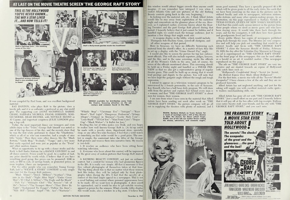 THE GEORGE RAFT STORY (LE DOMPTEUR DE FEMMES) BOX OFFICE USA 1961