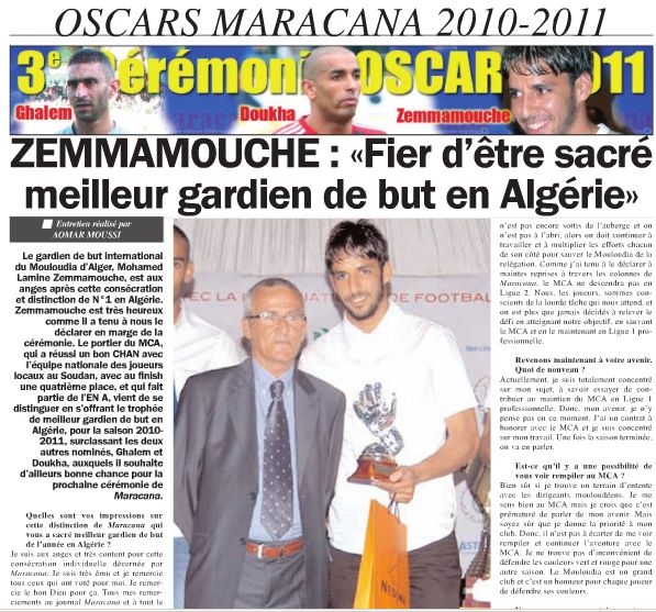 Zemmamouche  Oscar du meilleur gardien Maracana 2011