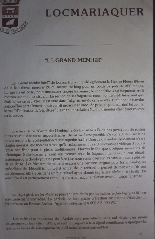 Bretagne - Menhir de Locmariaquer - Année 1985